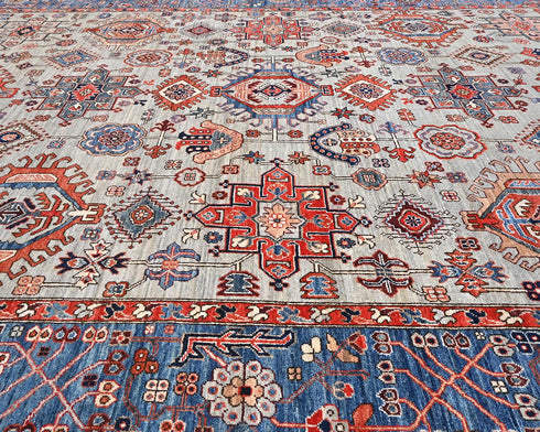 9x12 Gray Blue Aryana Afghan Hand Knotted Veg Dye Wool Area Rug
